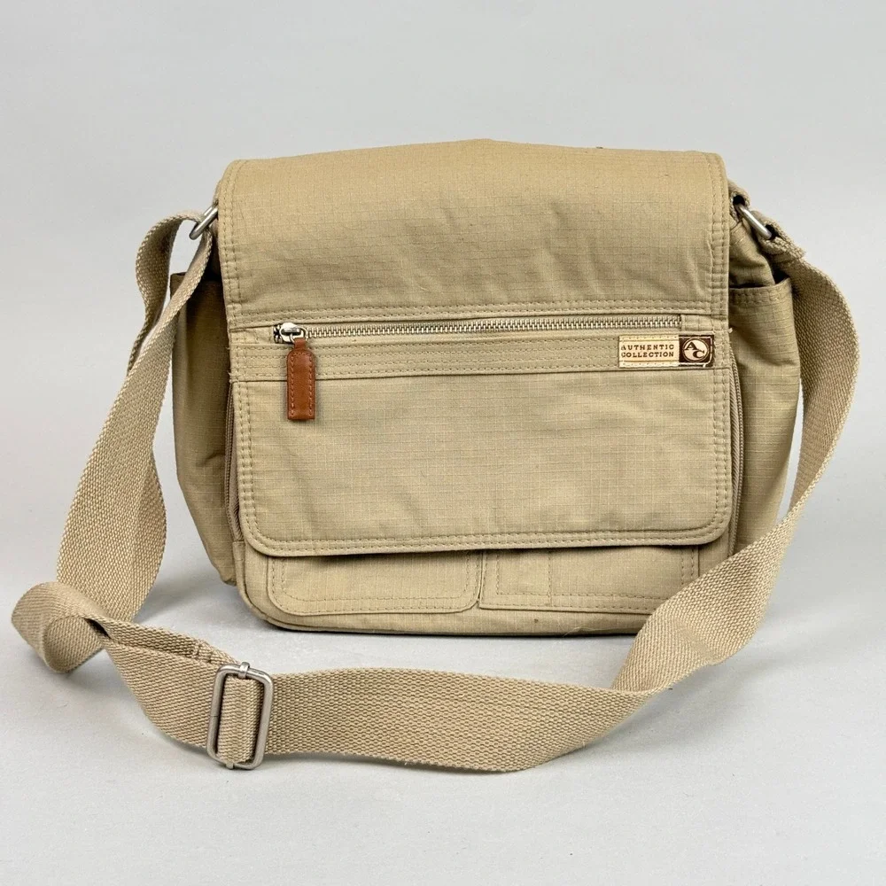 Authentic Collection Messenger Bag Unisex Medium Tan Good Ripstop Crossbody